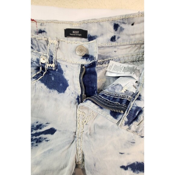 True Religion Ricky Relaxed Straight Jeans Mens 31 Thick Stitch Acid Wash - Picture 6 of 12